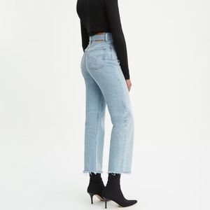 Levi's Light Wash High Rise Ribcage Straight Raw Hem Button Fly Jeans - 27